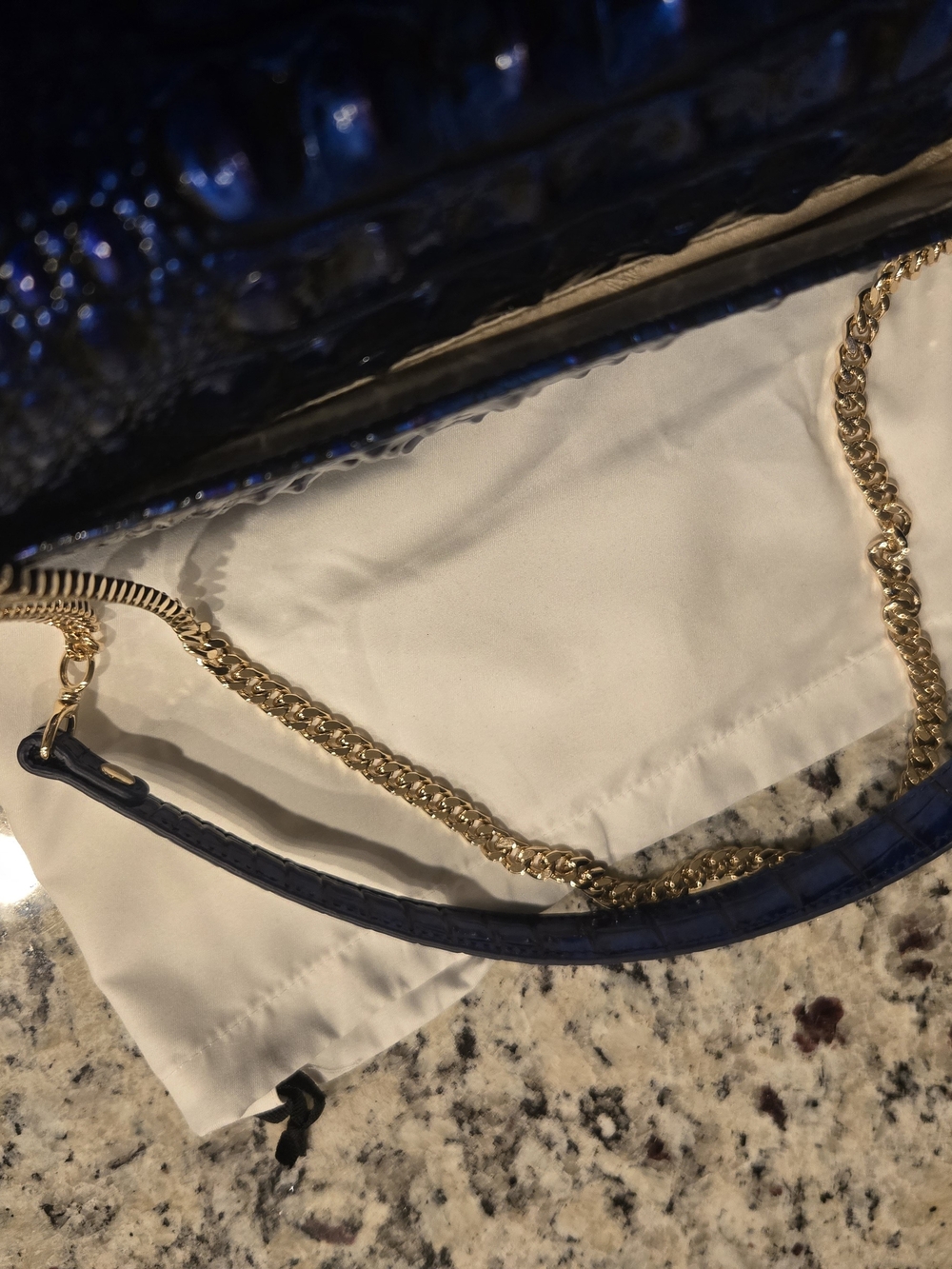 Brahmin Blue Croc-Embossed Leather Crossbody Bag with Gold Chain Rachel Neptune - Picture 5 of 8
